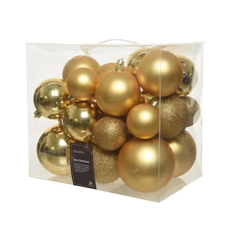 Gold Shatterproof Holiday Ornaments – Set Of 26 Decorative Tree Accents