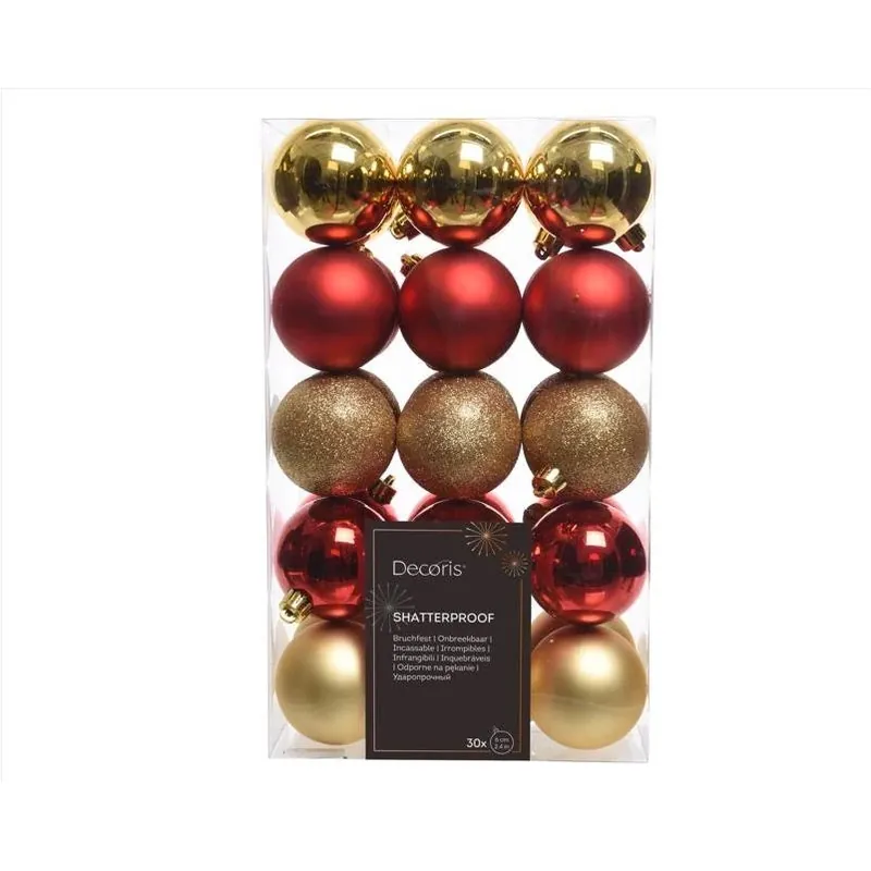 Decoris Shatterproof Gold & Red Holiday Ornaments – 30‑Piece Assortment