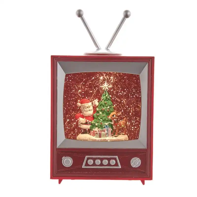Kurt S. Adler Rudolph And Santa Tv Water Globe Table Decor 8.5 Inch