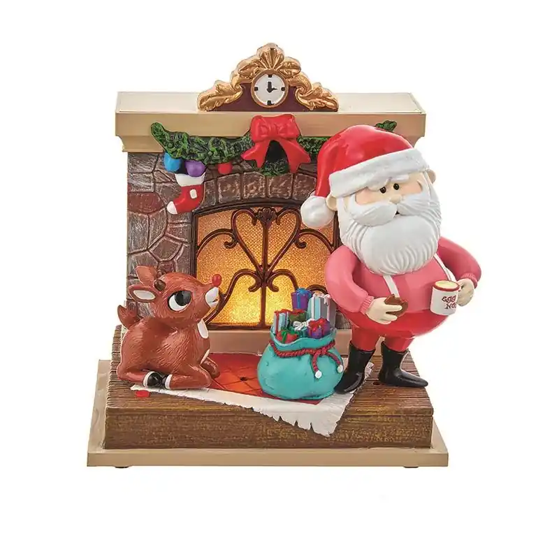 Kurt S. Adler Rudolph And Santa Musical Fireplace Table Decor 7 Inch