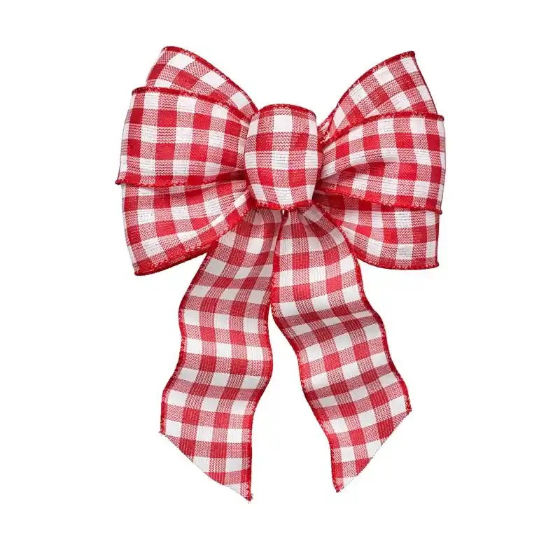 Holiday Trims Red/white Gingham Plaid Wired Christmas Bow 14 In.