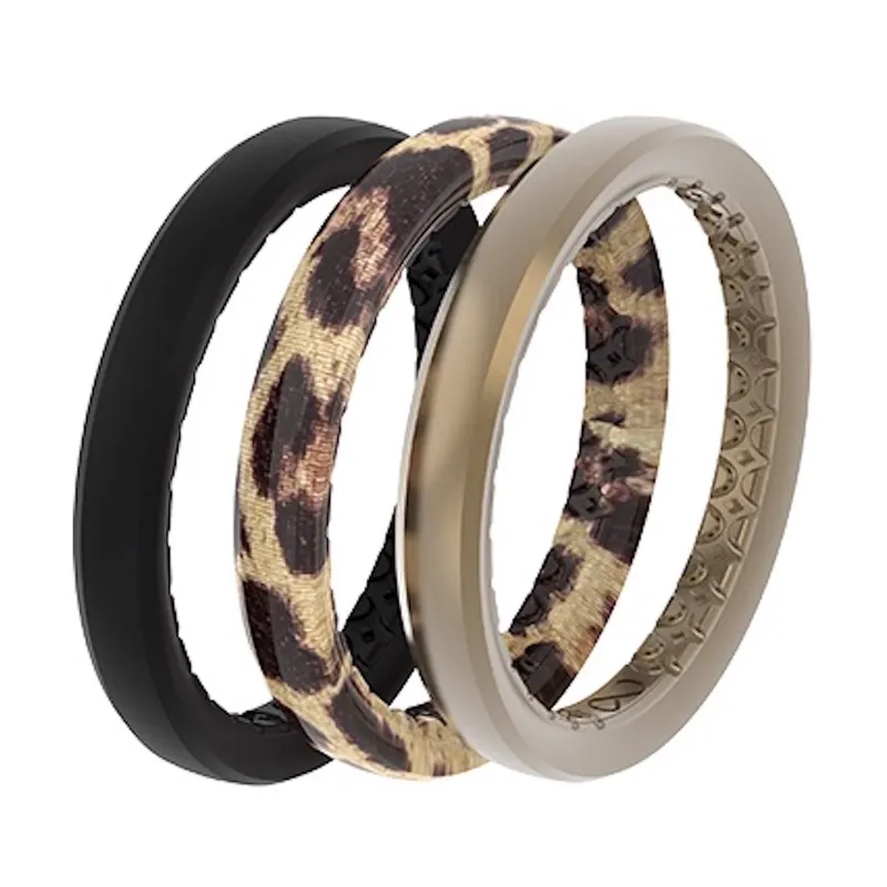 Women‘s Leopard Round Stackable Rings Silicone Water Resistant Size 7