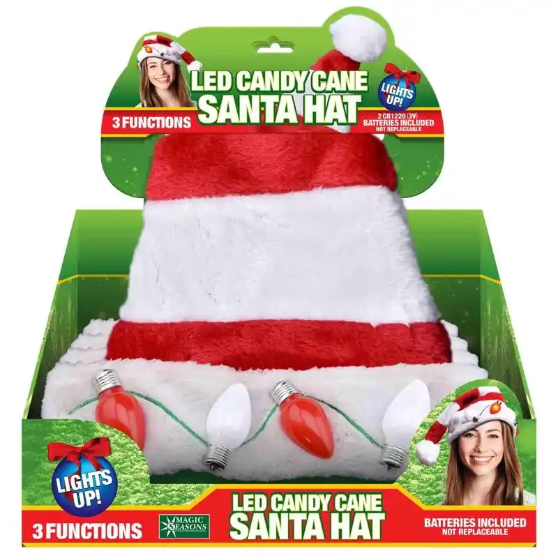 Magic Seasons Candy Cane Santa LED Hat Plush 1 Pk