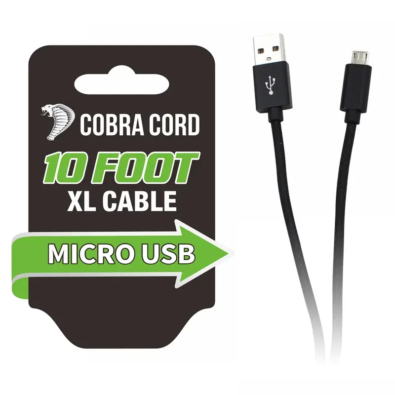 Diamond Visions Cobra Cord Micro To USB Charge And Sync Cable 10 Ft. Black