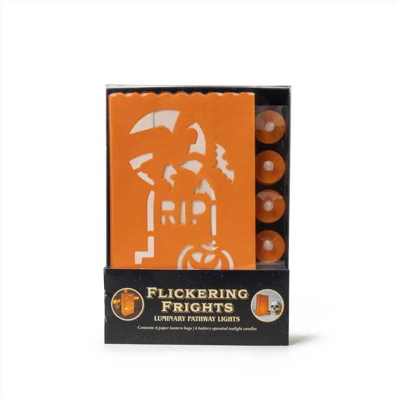 Halloween Pathway Marker Luminary Kit - Flickering Lights For Spooky Decor