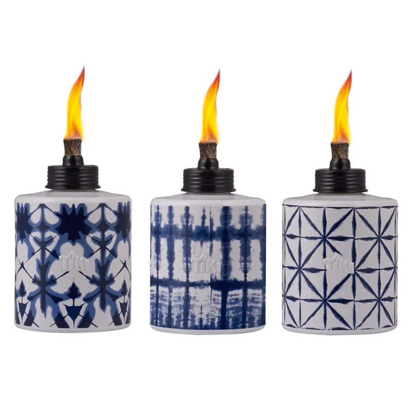 Blue/white Glass 5.75 In. Tie Dye Tabletop Torch With Fiberglass Wick
