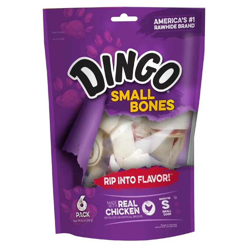 Dingo Small Adult Rawhide Bone Chicken 4 In. L 6 Pk