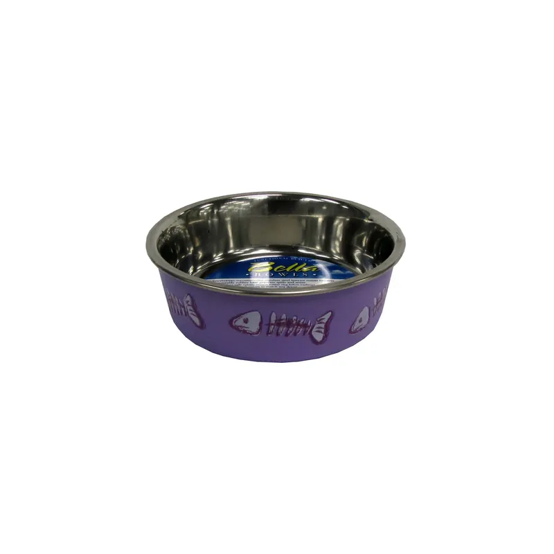 Bella Purple Fish Skeleton Stainless Steel 1 Cup Cat Bowl