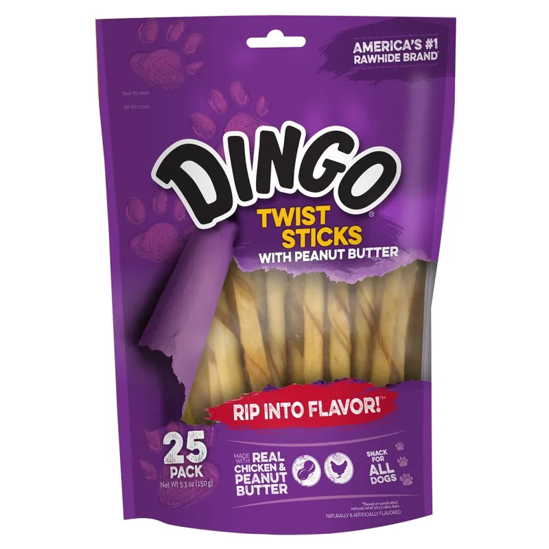 Dingo Peanut Butter Treats For Dogs 5.3 Oz 25 Pk