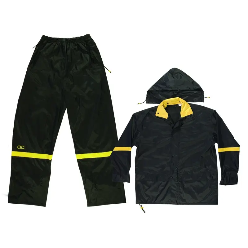 R103x Climate Gear Black Nylon Rain Suit, Xl, 3-piece With Detachable Hood