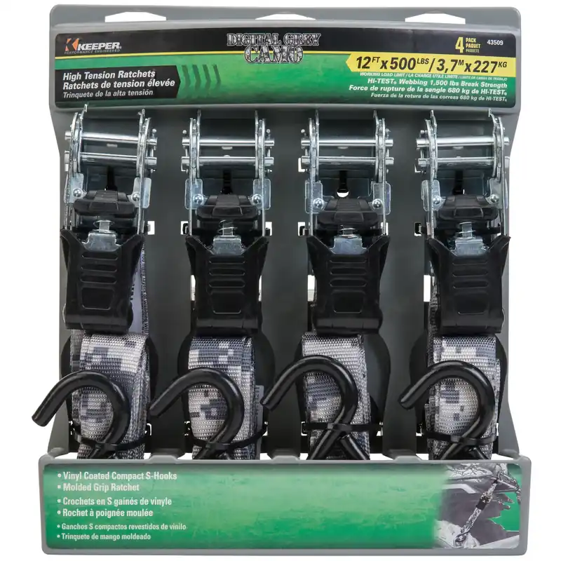 Keeper 1 In. W X 12 Ft. L Multicolored Tie Down Strap 500 Lb 4 Pk