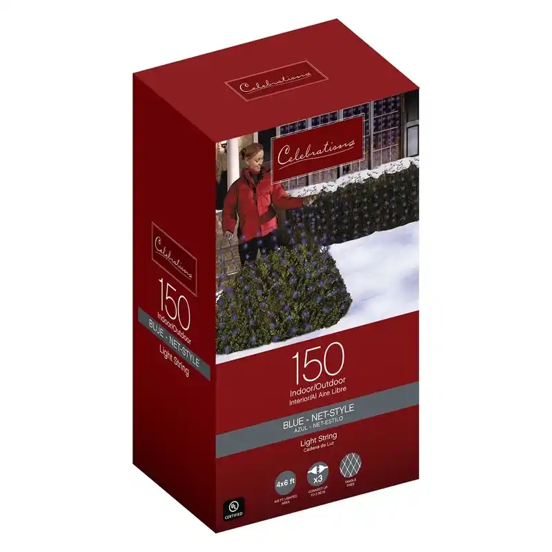 Incandescent Mini Blue 150 Count Net Christmas Lights 6 Feet