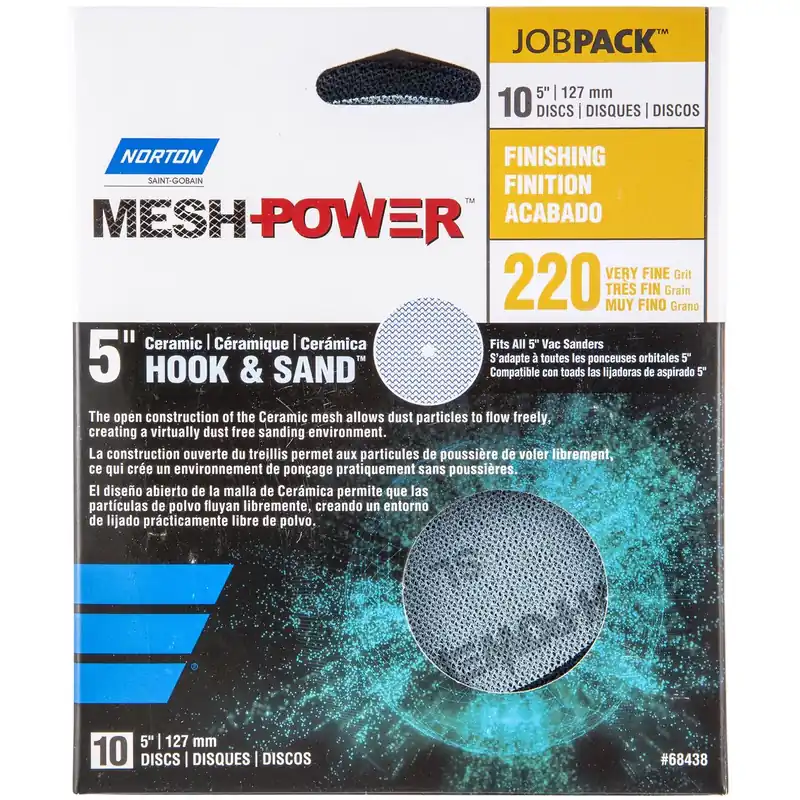 Norton MeshPower 5 In. Ceramic Hook And Loop Mesh Sanding Disc 220 Grit Very Fine 10 Pk