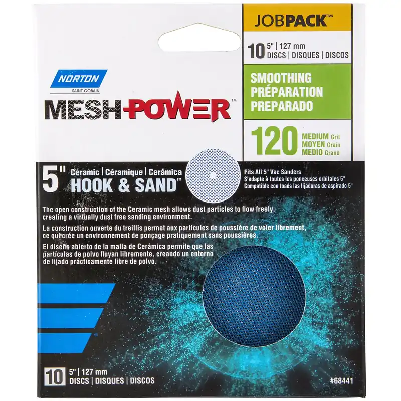 Norton MeshPower 5 In. Ceramic Hook And Loop Mesh Sanding Disc 120 Grit 10 Pk