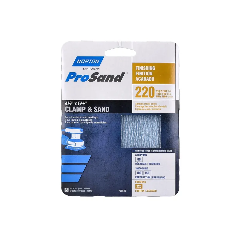 Norton ProSand 5-1/2 In. L X 4-1/2 In. W 220 Grit Aluminum Oxide Sanding Sheet 6 Pk