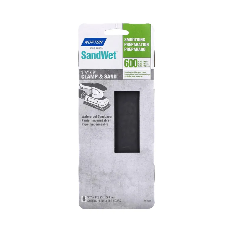Norton SandWet 9 In. L X 3 In. W 600 Grit Silicon Carbide Sanding Sheet 6 Pk