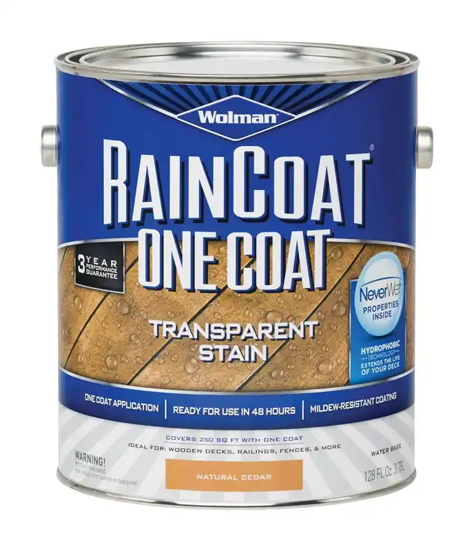 Raincoat 1-Coat Transparent Exterior Wood Stain, Water Based, Water Repellant, Natural Cedar, 1-Gallon