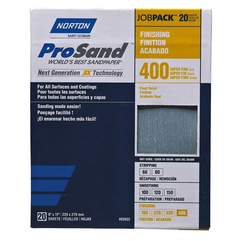 Norton ProSand 11 In. L X 9 In. W 400 Grit Aluminum Oxide Sandpaper 20 Pk