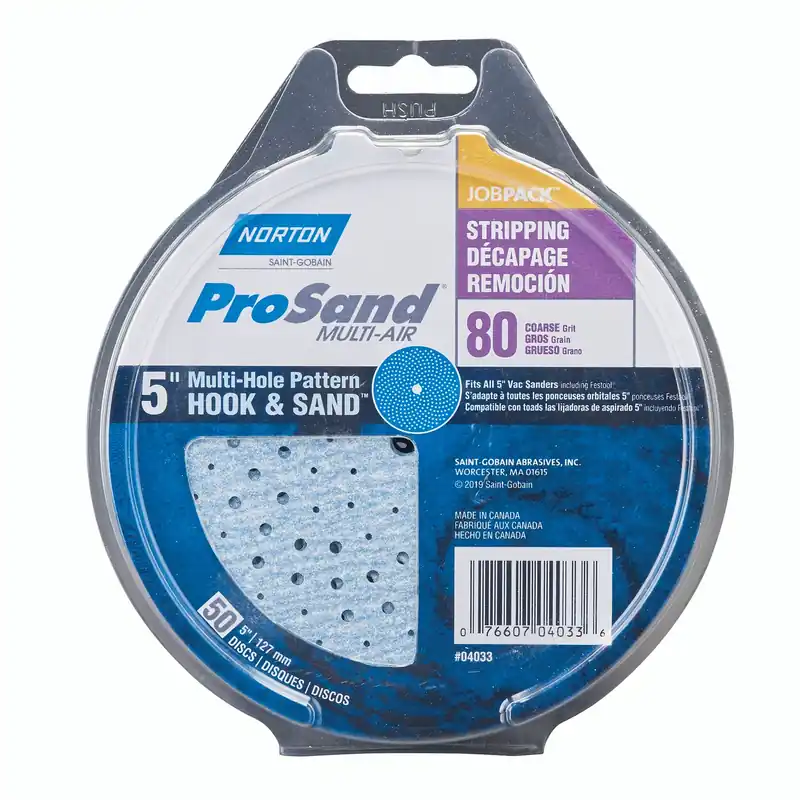 Norton ProSand 5 In. Ceramic Alumina Hook And Loop A975 Sanding Disc 80 Grit Coarse 50 Pk
