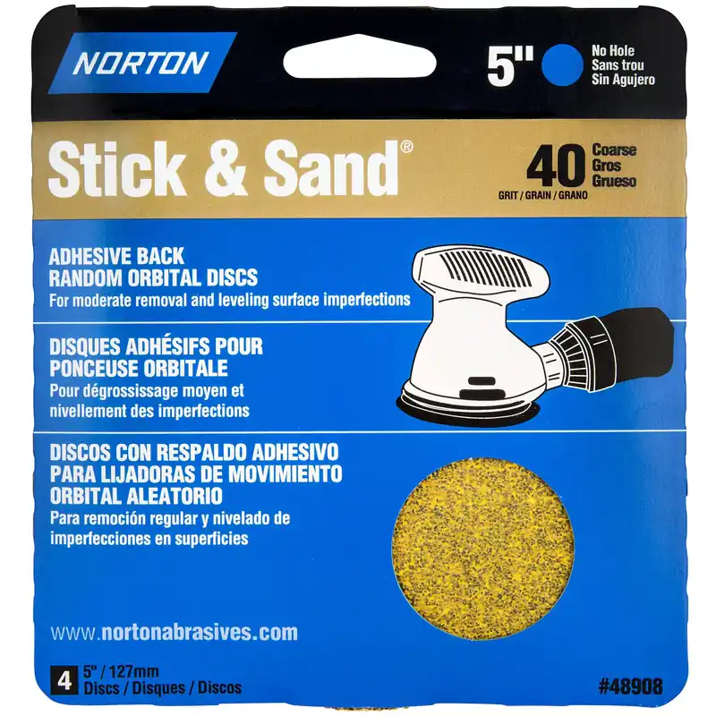 Stick & Sand 5 In. Aluminum Oxide Adhesive Sanding Disc 40 Grit Extra Coarse
