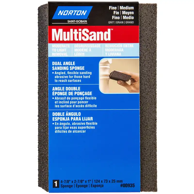 4.875 In. L X 2.88 In. W X 1 In. 80/120 Grit Fine/medium Dual Angle Sanding Sponge