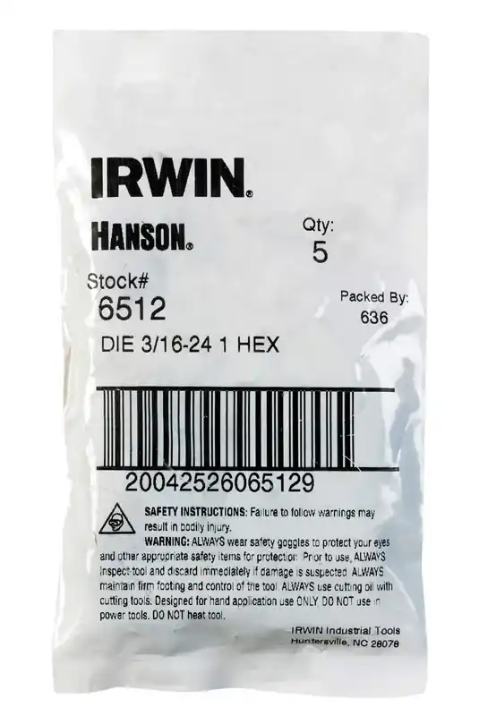 Hanson High Carbon Steel Sae Hexagon Die 3/16 In.-24ns 1 Piece