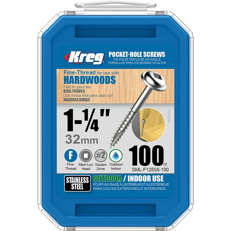 Kreg No. 8 X 1-1/4 In. L Square Fine Pocket-Hole Screw 100 Pk