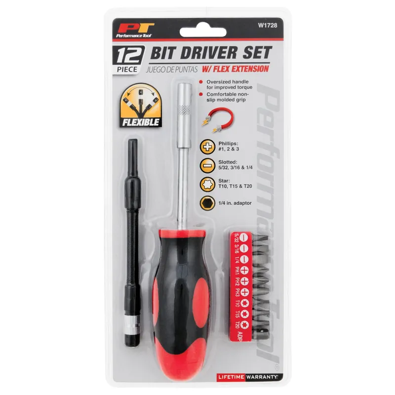12 Piece Phillips/slotted/star Bit Driver Set With Rubber Handle
