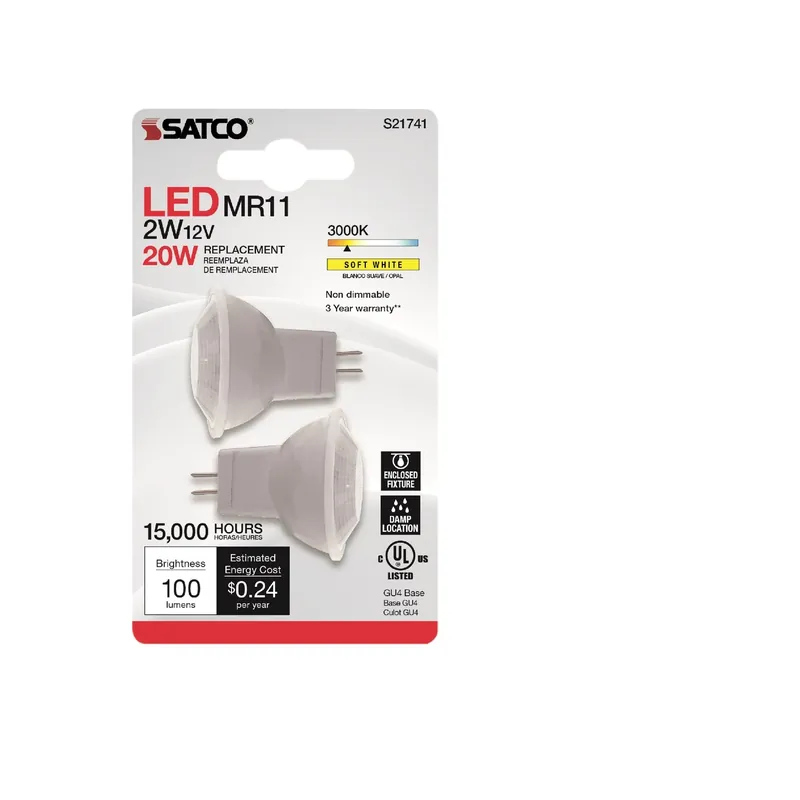 Satco MR11 GU4 LED Bulb Soft White 20 Watt Equivalence 2 Pk