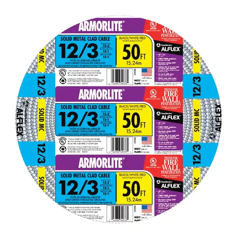 Armorlite 50 Ft. 12/3 Solid Thhn Metal Clad Cable - Copper Conductors