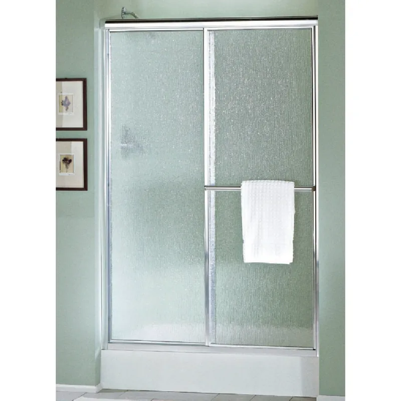 Deluxe 48-7/8 In. W X 70 In. H Chrome Rain Glass Sliding Shower Door