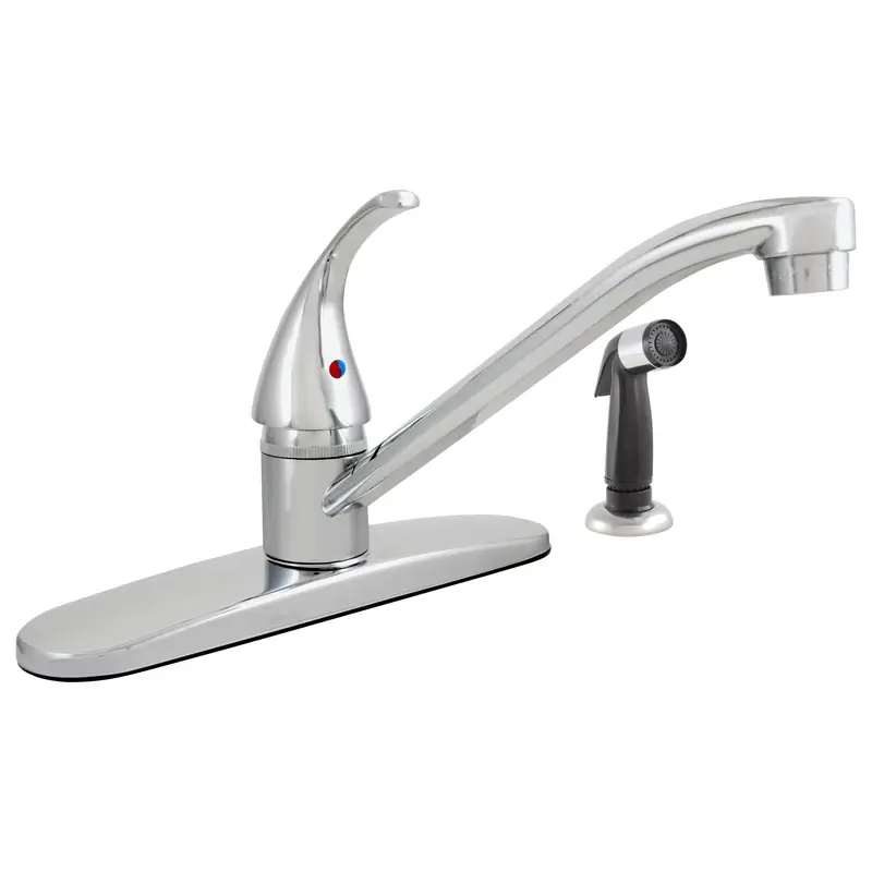 One Handle Chrome Kitchen Faucet With Side Sprayer And Low Arc Spout