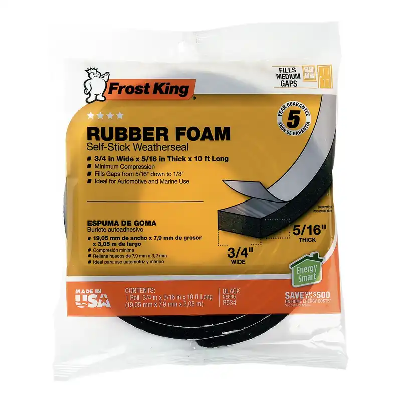 Rubber Foam Weatherseal Tape, 3/4W X 5/16 In. T X 10 Ft.