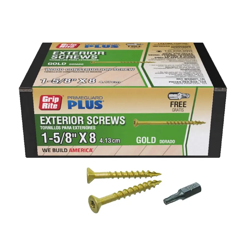 Grip-Rite PrimeGuard Plus No. 8 Wire X 1-5/8 In. L Gold Star Flat Head Deck Screws 124 Pk