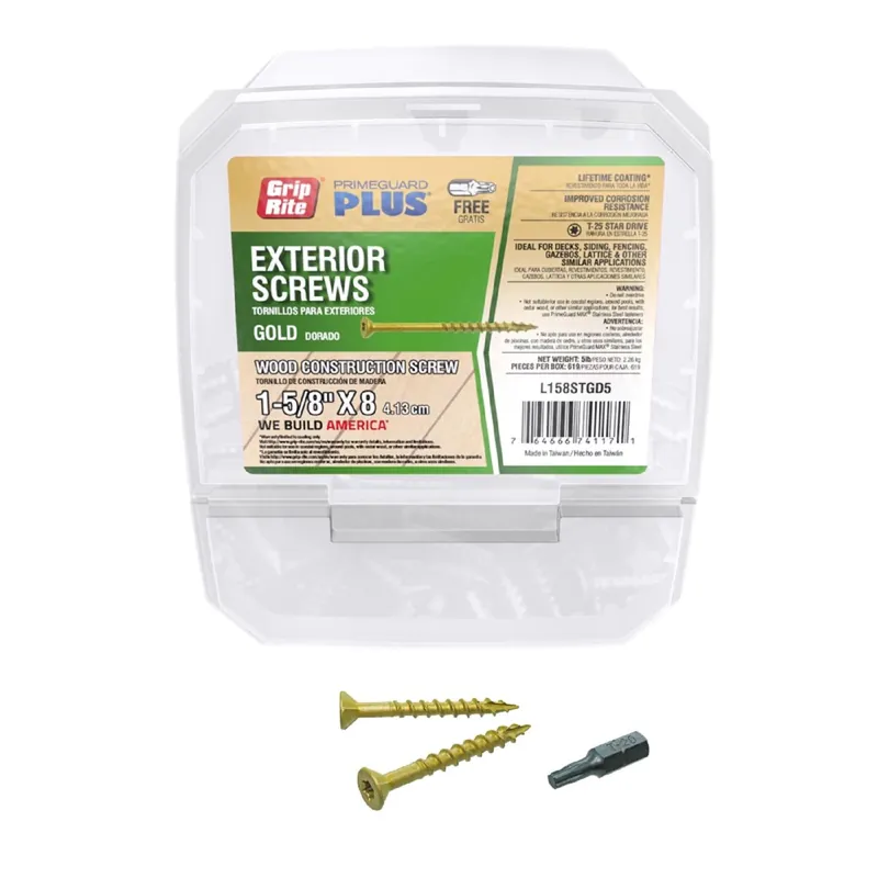 Grip-Rite PrimeGuard Plus No. 8 Wire X 1-5/8 In. L Gold Star Flat Head Deck Screws 5 Lb