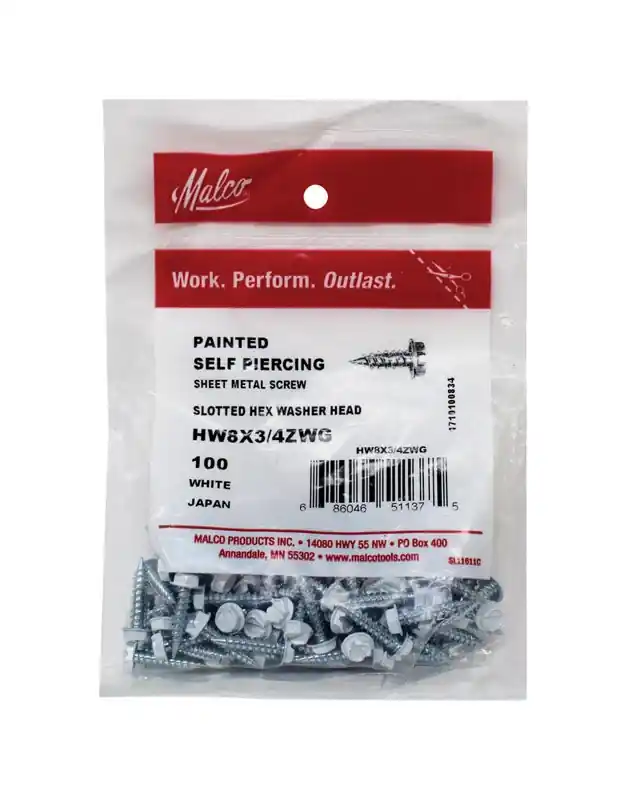 Malco No. 8 Sizes X 3/4 In. L Slotted Hex Washer Head Sheet Metal Screws 100 Pk