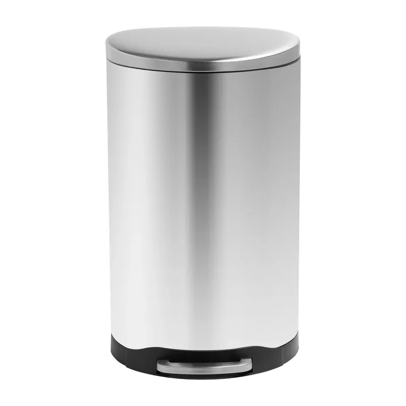 8.79 Gallon Silver Stainless Steel Step-on Trash Can With Soft-close Lid