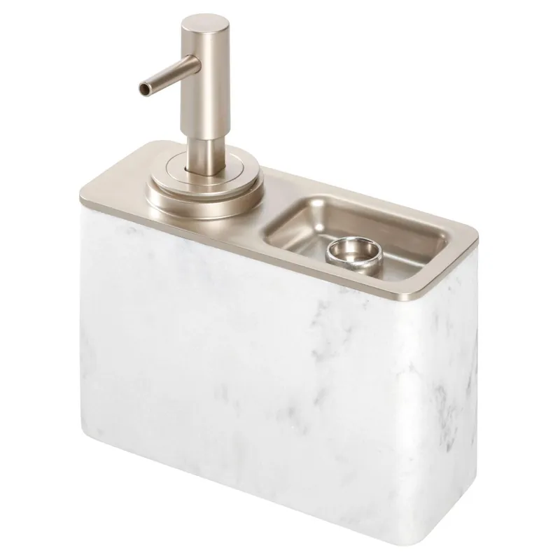 Dakota White Plastic And Steel Soap Pump With Ring Tray, 10 Ounces