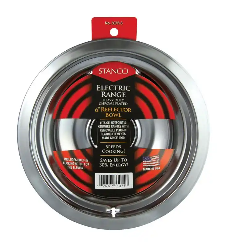 Electric Range Reflector Bowl, Lock Notch, Chrome, 6 In.
