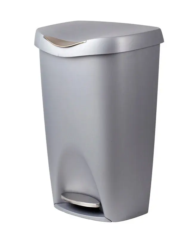 Brim 13 Gallon Gray Plastic Step On Wastebasket With Soft Close Lid