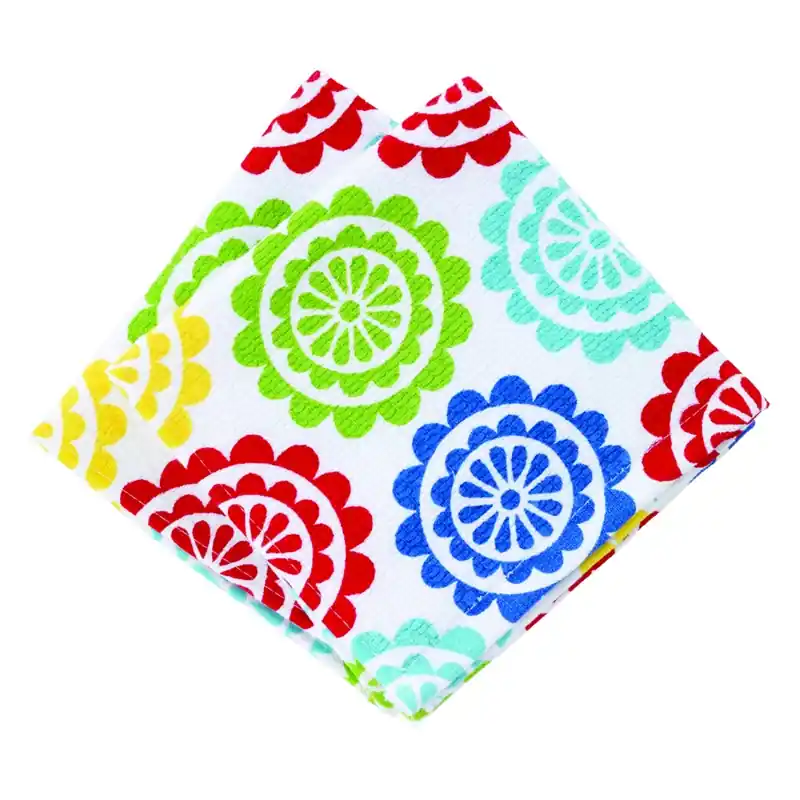T-Fal Multicolored Cotton Medallion Dish Cloth 2 Pk