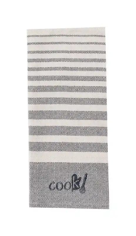 Kay Dee Cooks Kitchen Graphite Cotton Embroidered Tea Towel 1 Pk