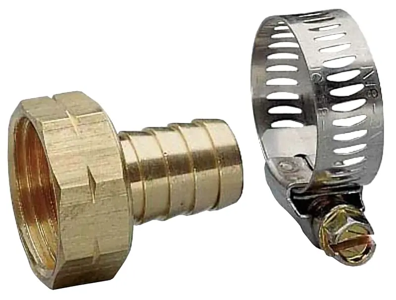 3/4 In. Brass Threaded Female Reusable Hose Repair Fitting With Worm Gear Clamp