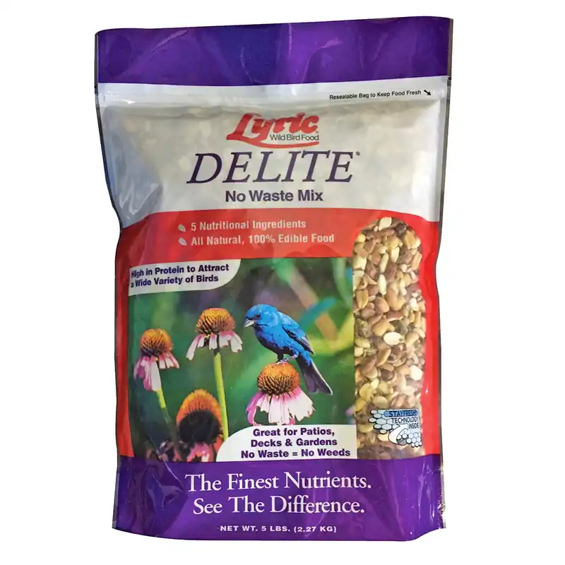 Delite Bird Food, High Protein No Waste Mix, 5 Lbs.