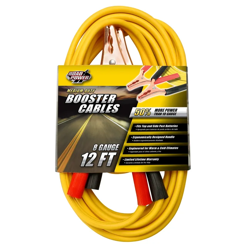 8 Gauge 12 Foot Medium Duty Booster Cable With 200 Amp Clamps