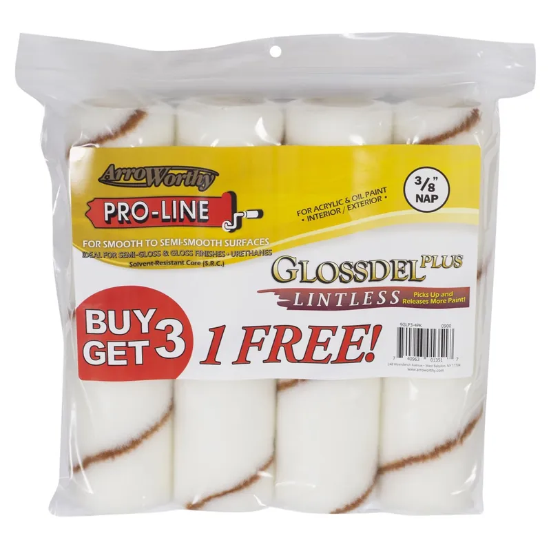ArroWorthy Glossdel Plus Woven 9 In. W X 3/8 In. Regular Paint Roller Cover 4 Pk