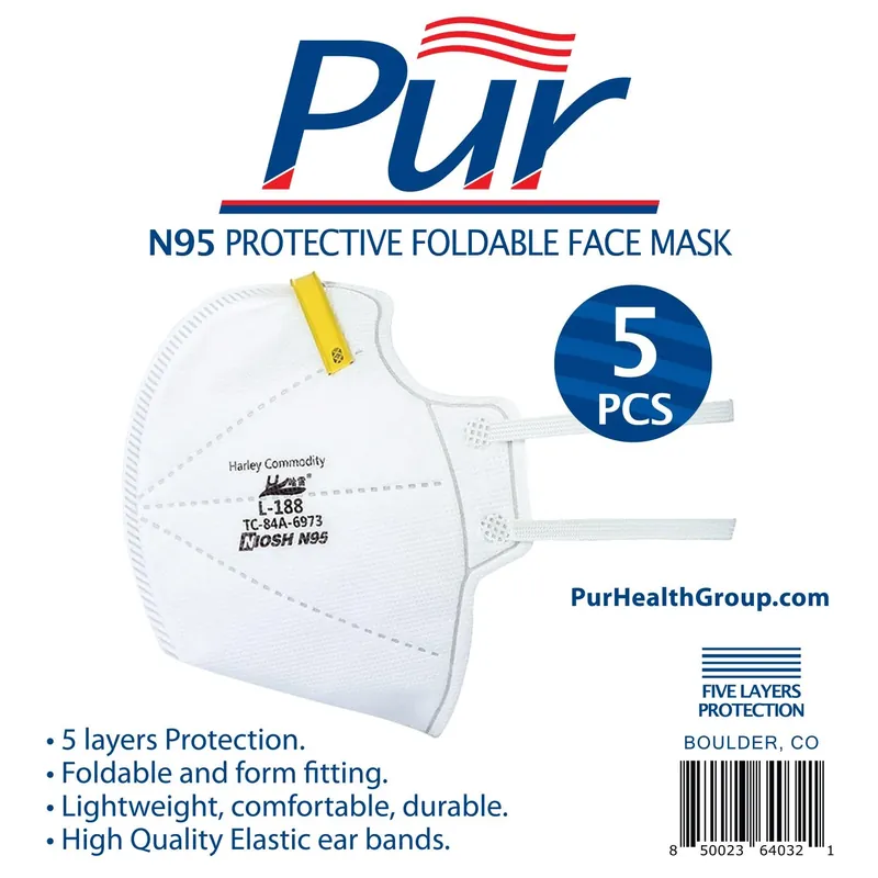Pur Mason N95 General Purpose Face Mask White One Size Fits Most 5 Pk