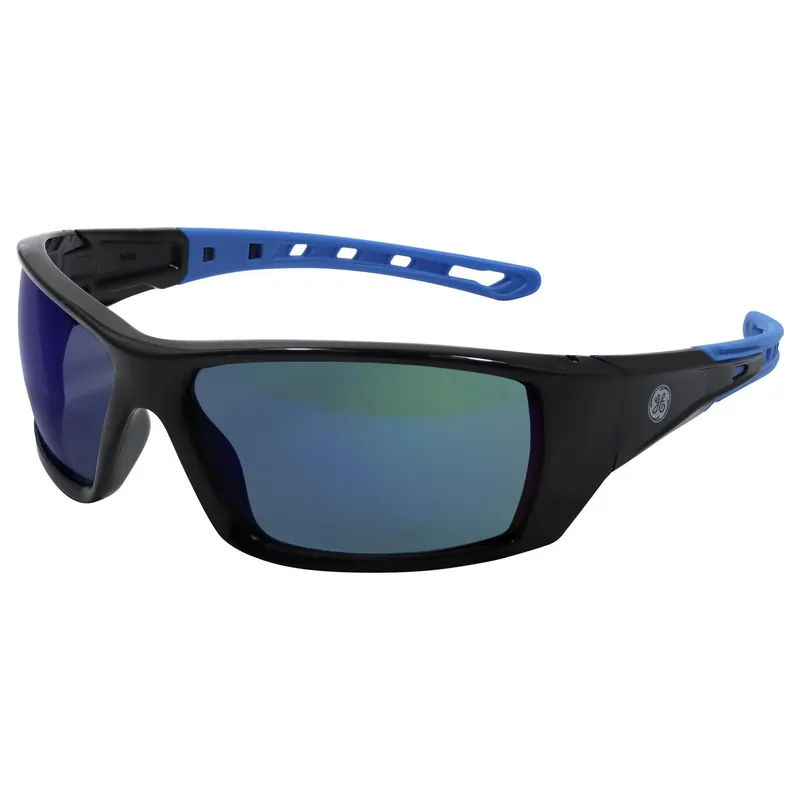 04 Series Anti-fog Impact-resistant Safety Glasses Blue Mirror Lens Black/blue Frame