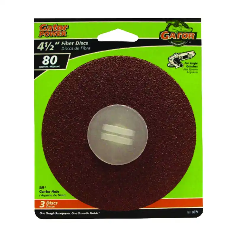Gator 4.5 In. Aluminum Oxide Center Mount Fiber Disc 80 Grit Medium 3 Pk