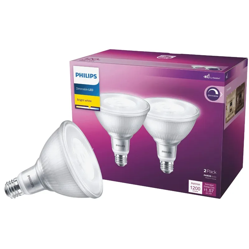 Philips PAR 38 E26 (Medium) LED Floodlight Bulb Bright White 120 Watt Equivalence 2 Pk
